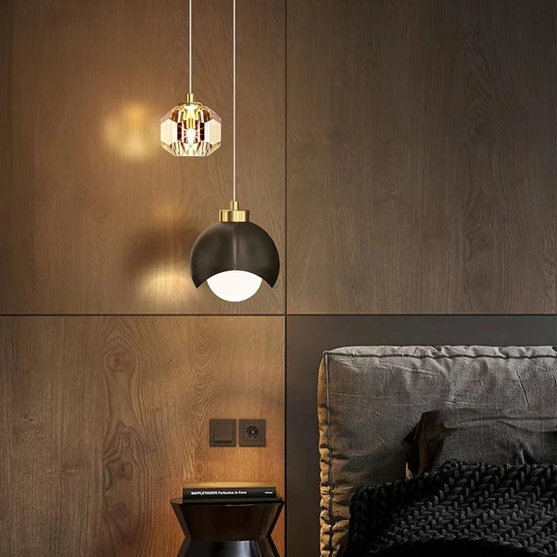 Bogenarm-Kristall-Pendelleuchte – Schwarz & Gold
