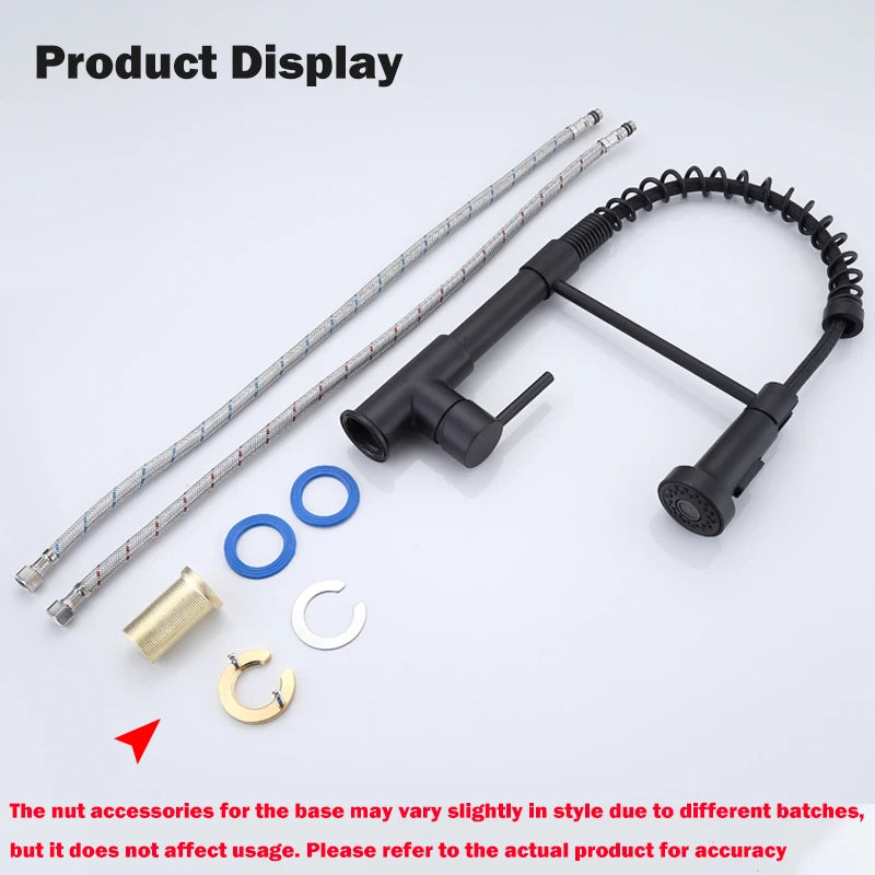 Stainless Steel Kitchen Faucet – Pull-Down Spring Spout with 360° Rotation | Matte Black