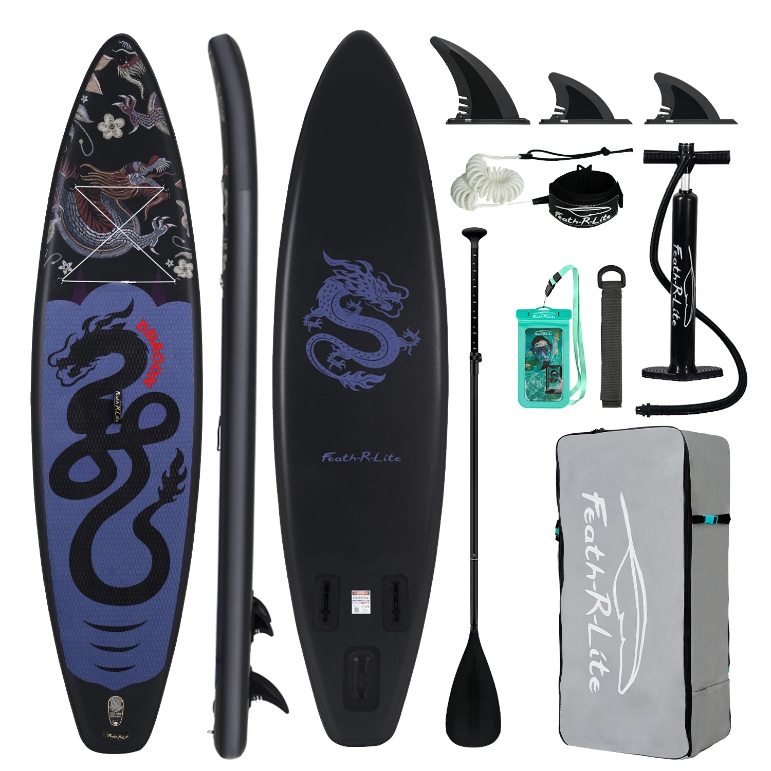 Inflatable SUP board with premium accessories and carrying strap