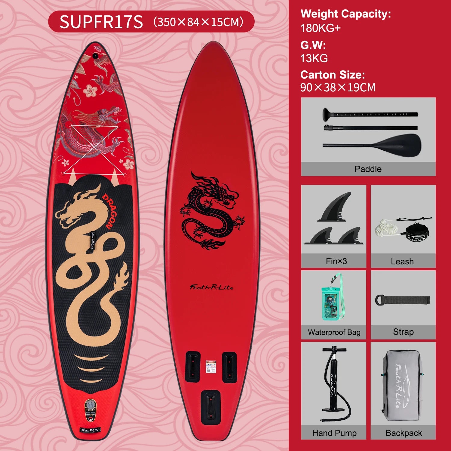 Inflatable SUP board with premium accessories and carrying strap
