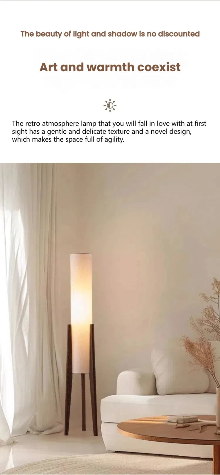 Japanese Retro Solid Wood Floor Lamp - Fabric Lampshade Standing Light