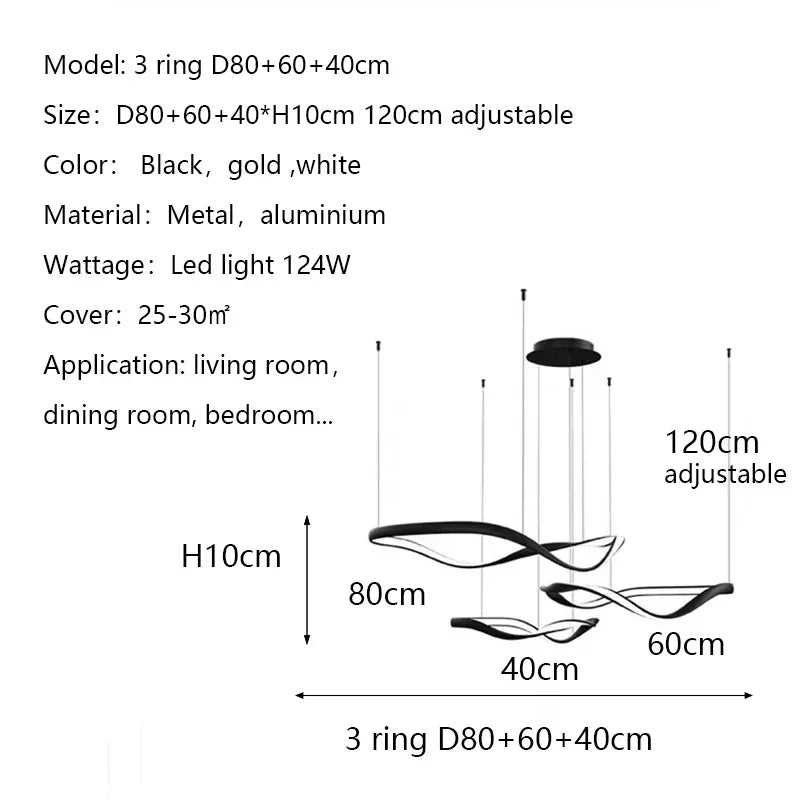 Modern Wavy Ring LED Pendant Light - Circular Designer Chandelier