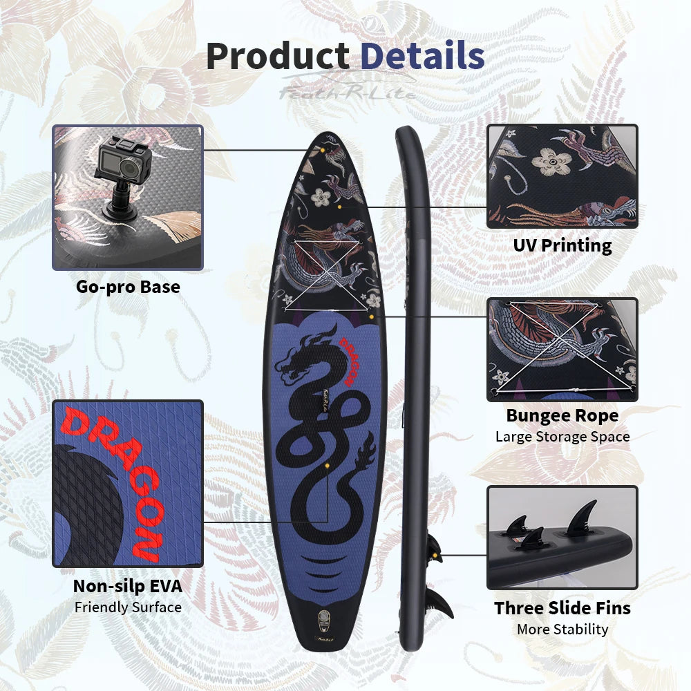 Inflatable SUP board with premium accessories and carrying strap