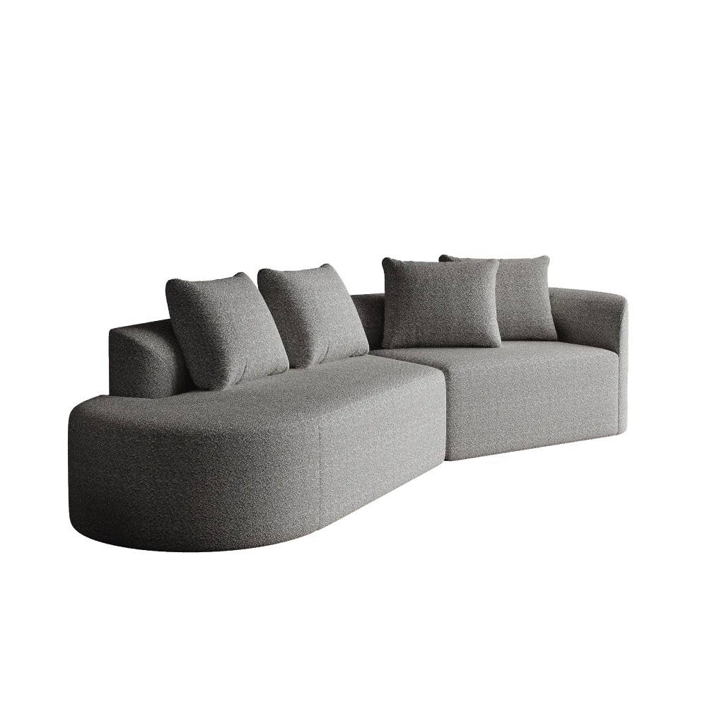 Luxury Dark Gray Chenille Cloud Sofa - 4-Seater Curved Sectional Couch