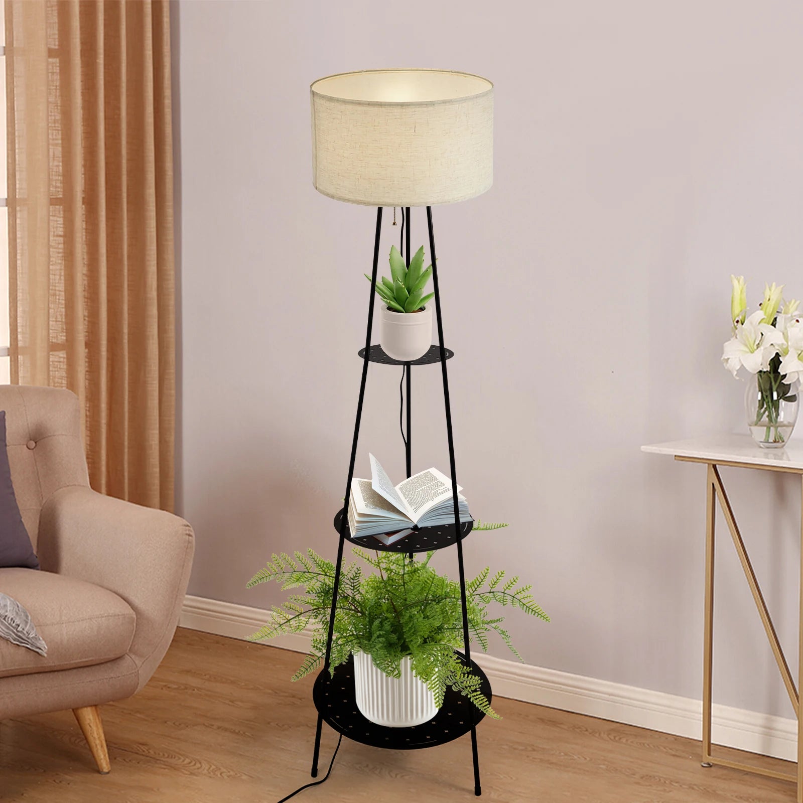 Moderne Stehleuchte mit 3-stufigem Regal – E27 Stehleuchte mit Stauraum