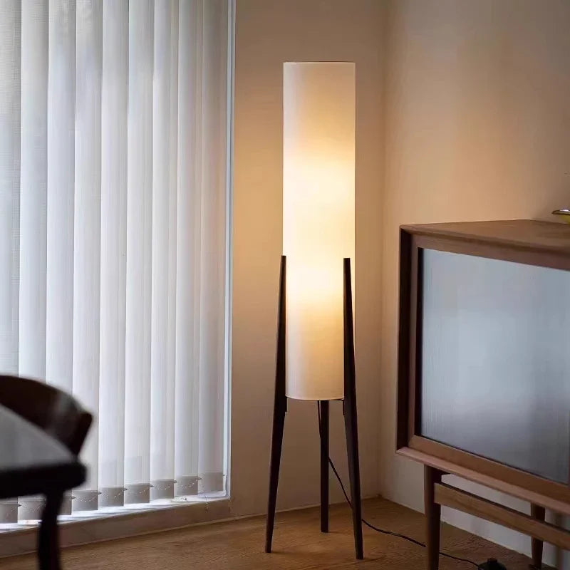 Japanese Retro Solid Wood Floor Lamp - Fabric Lampshade Standing Light