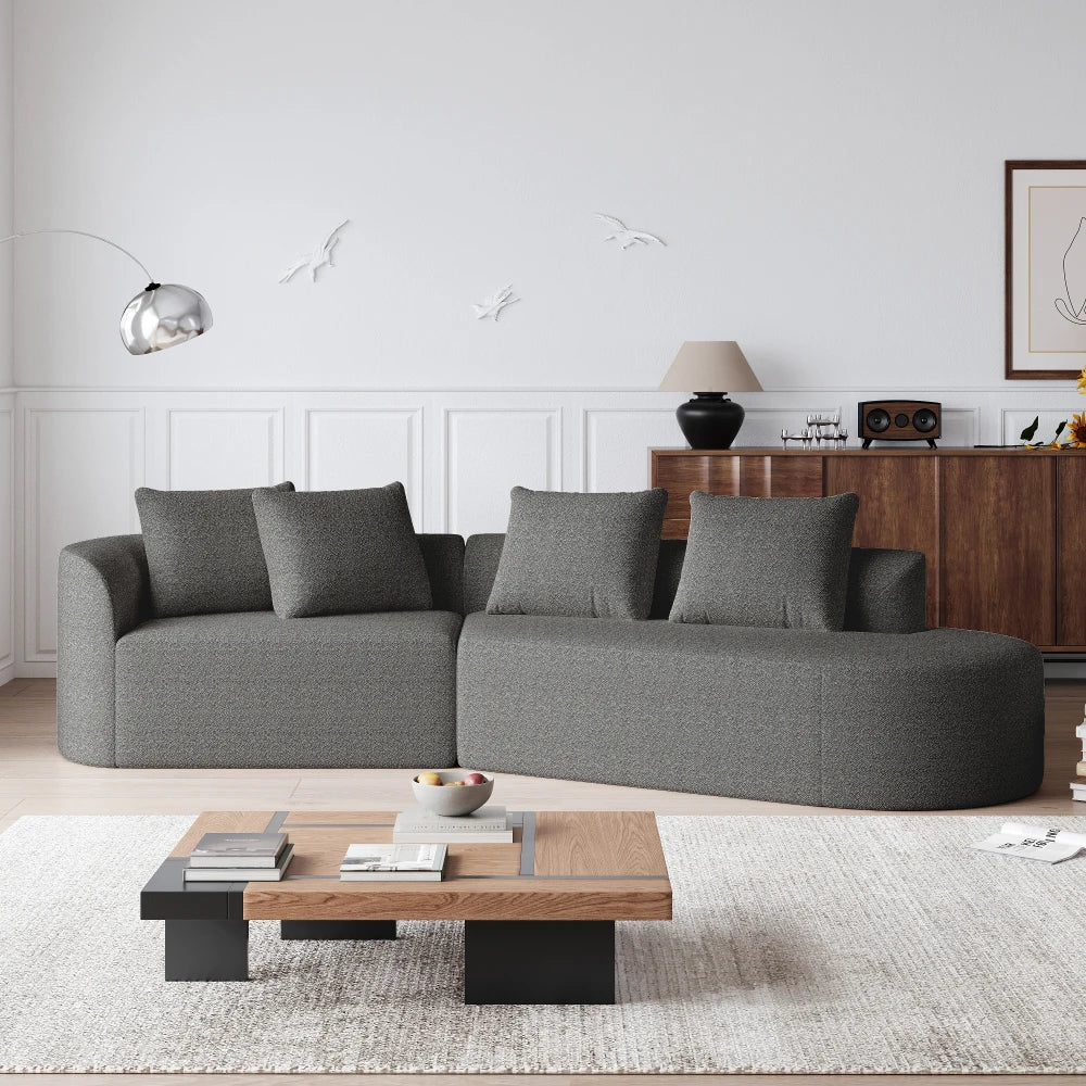 Luxury Dark Gray Chenille Cloud Sofa - 4-Seater Curved Sectional Couch