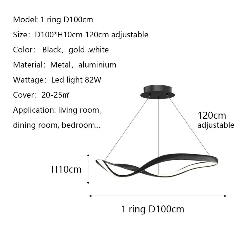 Modern Wavy Ring LED Pendant Light - Circular Designer Chandelier