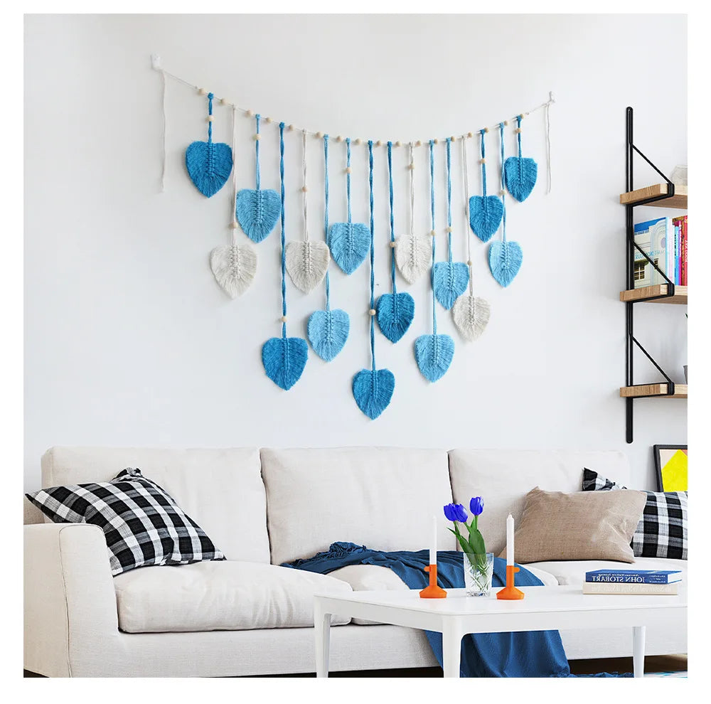 Boho-Makramee-Wandbehang mit Blättern – 120 × 75 cm