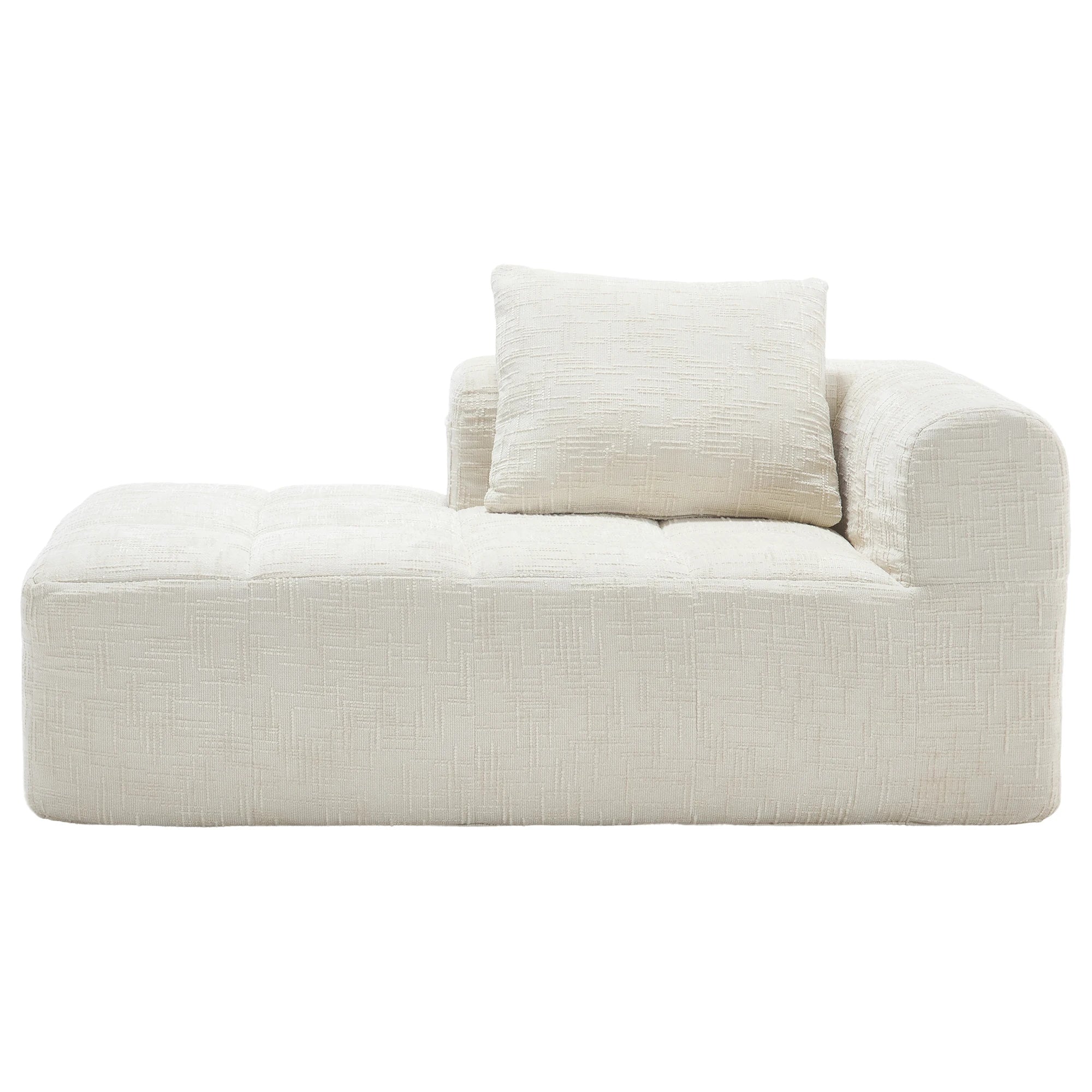 Luxury Beige Chenille Chaise Lounge Sofa - 2-Seater with Storage Pockets