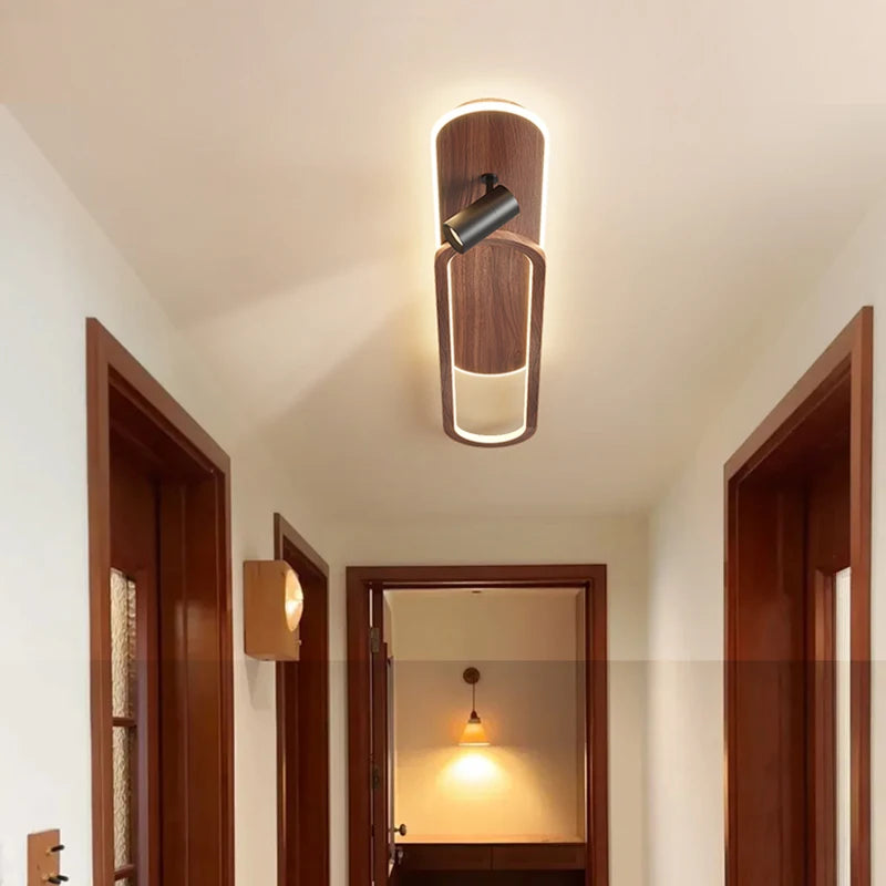 Linear LED Ceiling Light with Walnut Finish and Spotlight