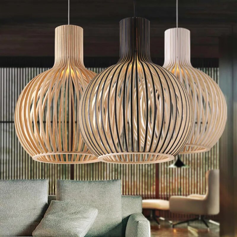 Country Style Wood Cage Hanging Lamp