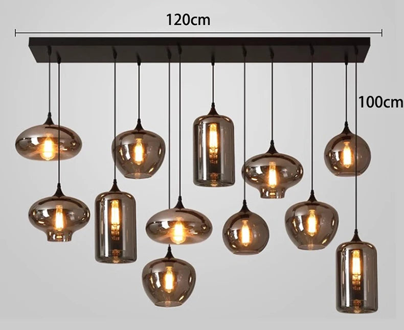 Glass pendant multiple lamps smoked glass mix
