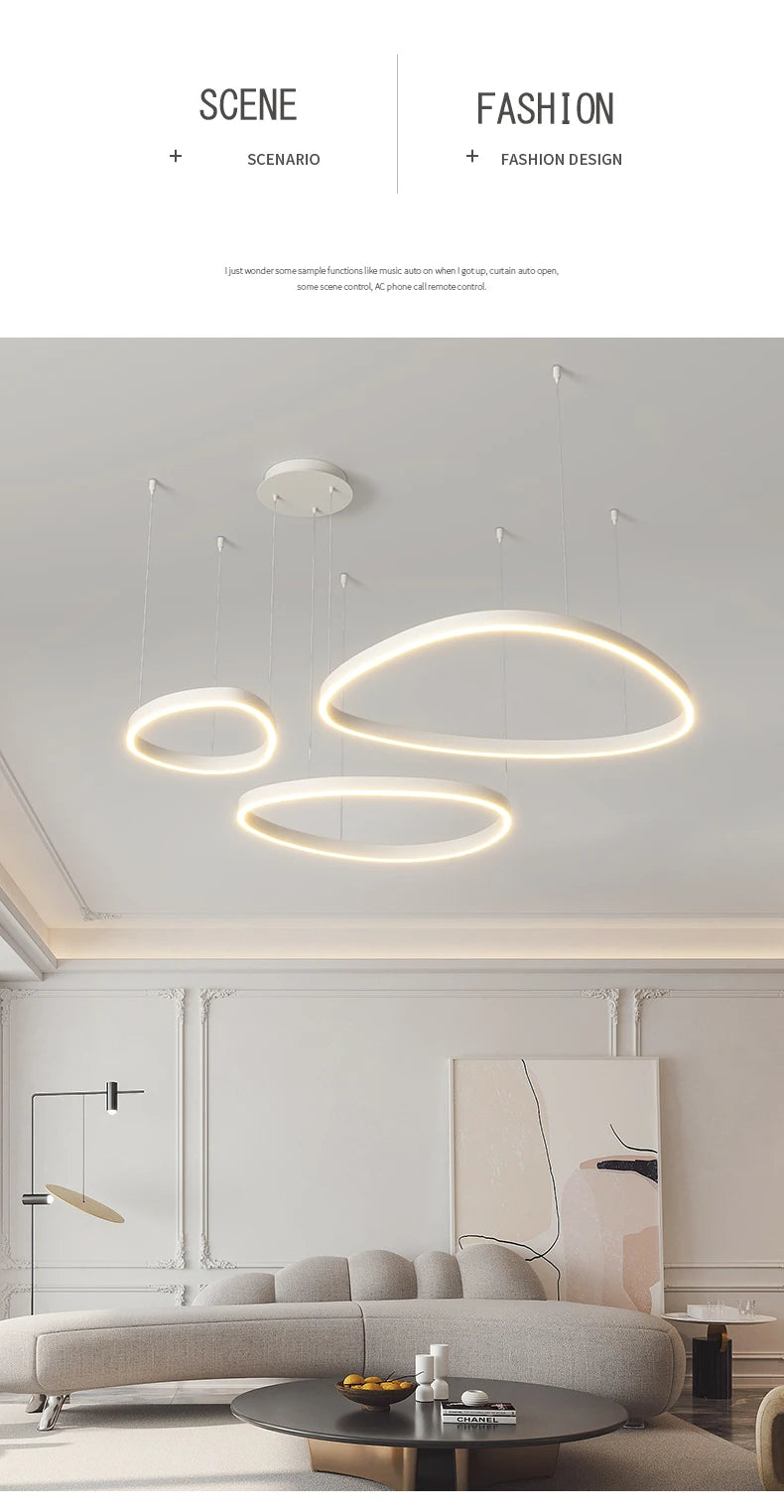 LED Ring Chandelier - Modern Pendant Light for Living Room, Bedroom & Dining Room