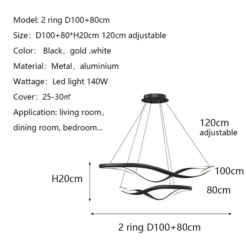 Modern Wavy Ring LED Pendant Light - Circular Designer Chandelier