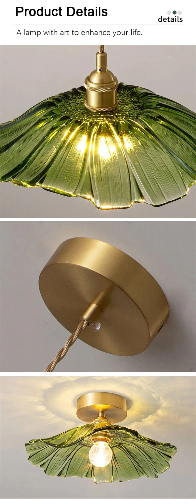 Flower Glass Pendant Lamp - Copper Ceiling Chandelier