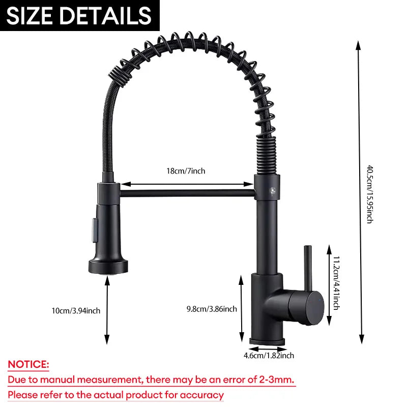 Stainless Steel Kitchen Faucet – Pull-Down Spring Spout with 360° Rotation | Matte Black