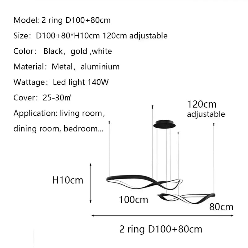 Modern Wavy Ring LED Pendant Light - Circular Designer Chandelier