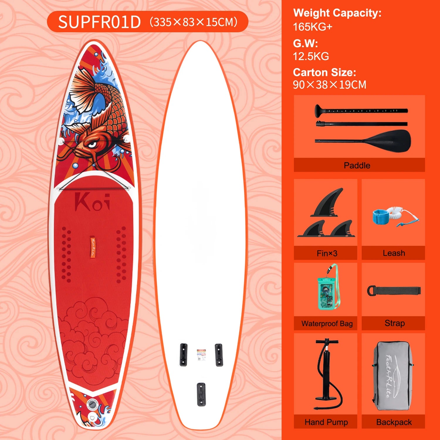 Inflatable SUP board with premium accessories and carrying strap