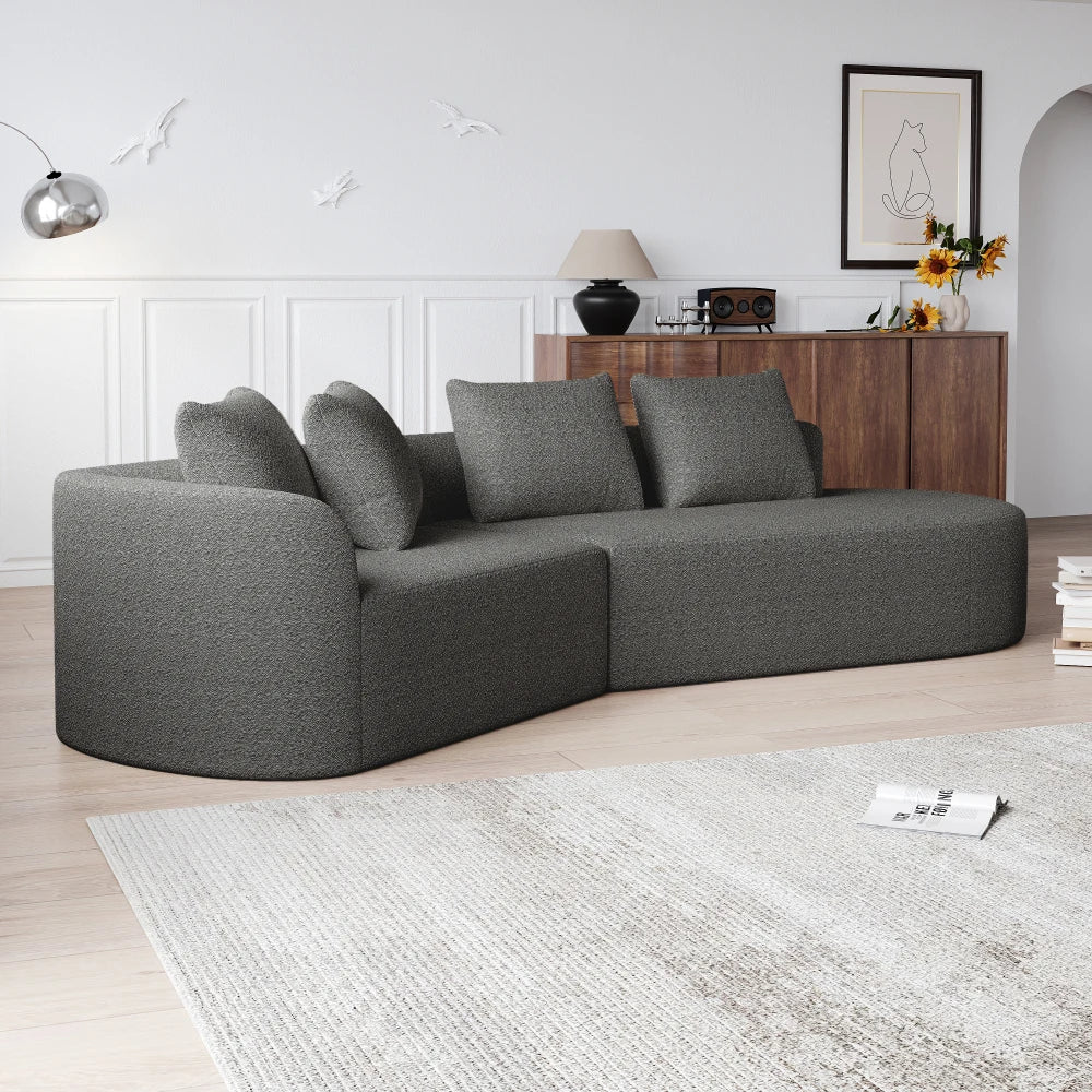 Luxury Dark Gray Chenille Cloud Sofa - 4-Seater Curved Sectional Couch