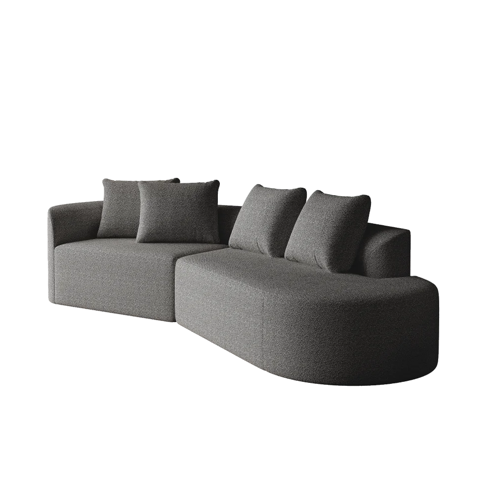 Luxury Dark Gray Chenille Cloud Sofa - 4-Seater Curved Sectional Couch