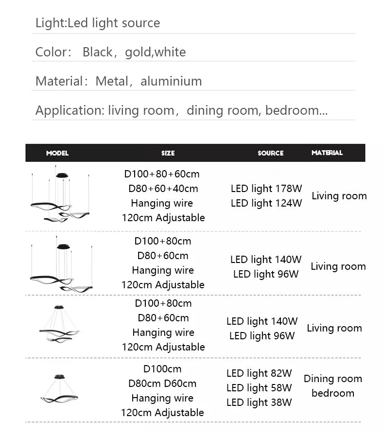 Modern Wavy Ring LED Pendant Light - Circular Designer Chandelier