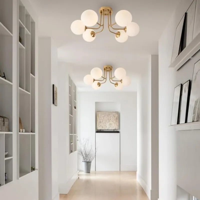 Nordic Glass Ball Ceiling Light - Modern Wrought Iron Flush Mount for Bedroom & Hallway