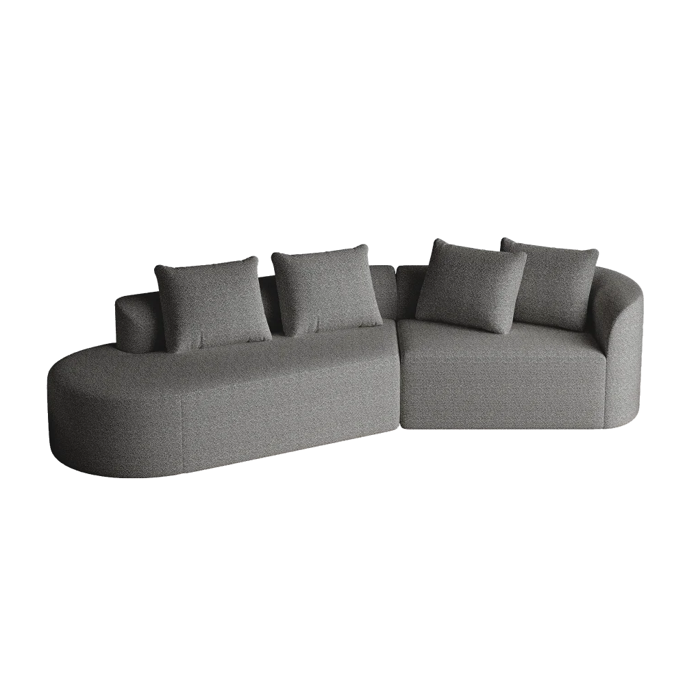 Luxury Dark Gray Chenille Cloud Sofa - 4-Seater Curved Sectional Couch