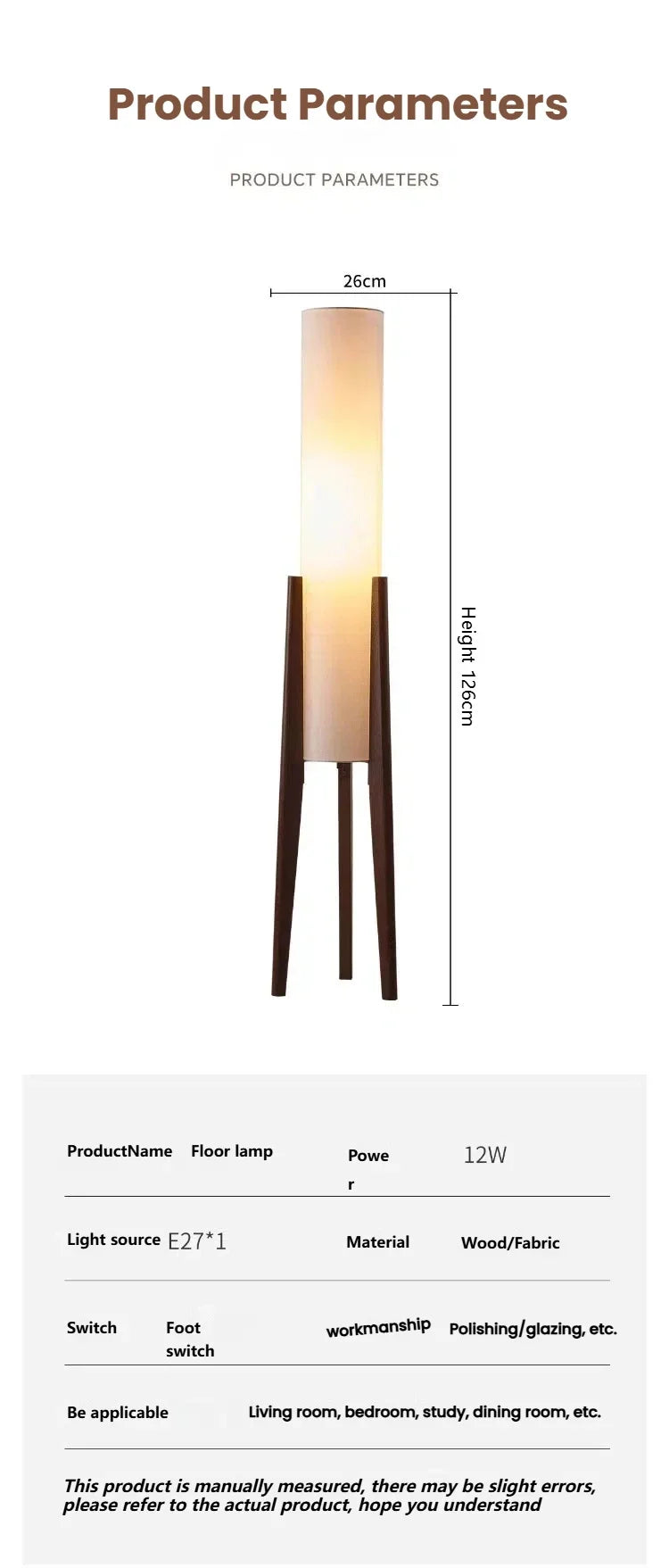 Japanese Retro Solid Wood Floor Lamp - Fabric Lampshade Standing Light