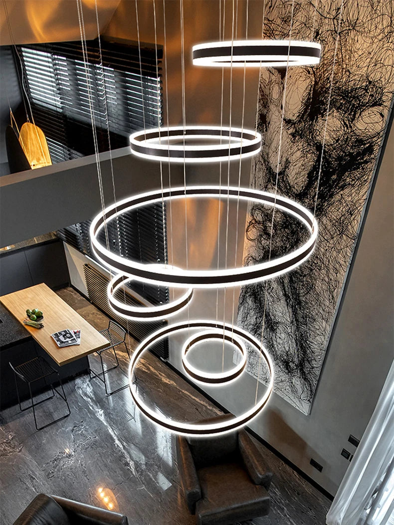 Modern LED Ring Chandelier - Multi-Tier Pendant Light