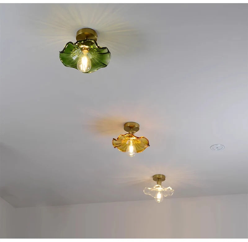 Flower Glass Pendant Lamp - Copper Ceiling Chandelier