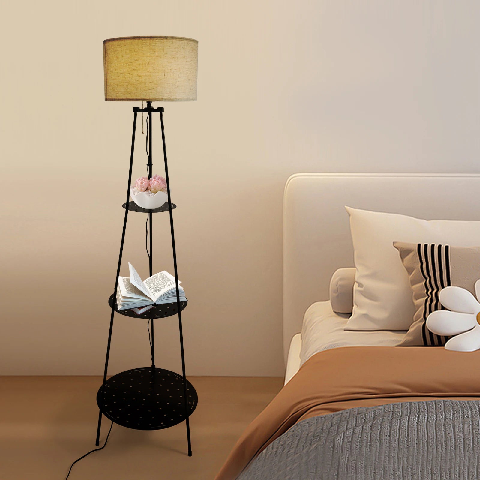 Moderne Stehleuchte mit 3-stufigem Regal – E27 Stehleuchte mit Stauraum