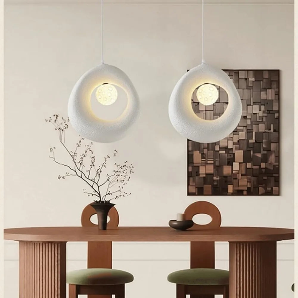 Modern Wabi-Sabi Pendant Light - White Textured Ceiling Lamp