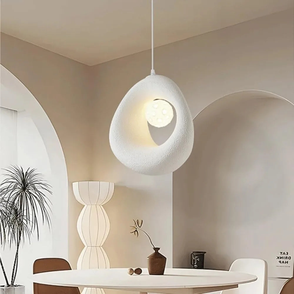 Modern Wabi-Sabi Pendant Light - White Textured Ceiling Lamp