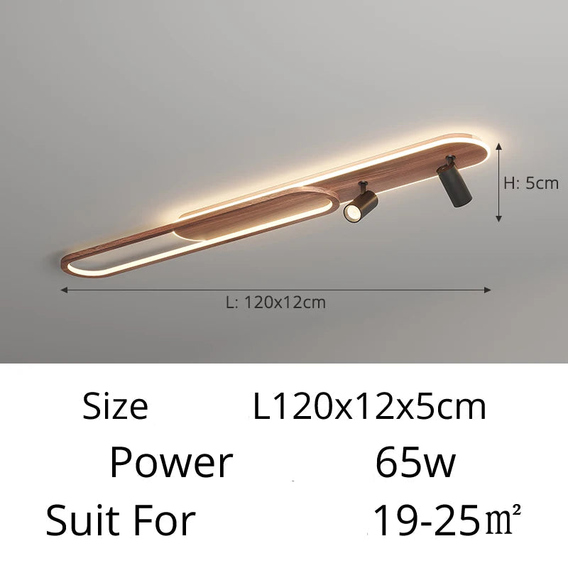 Linear LED Ceiling Light with Walnut Finish and Spotlight