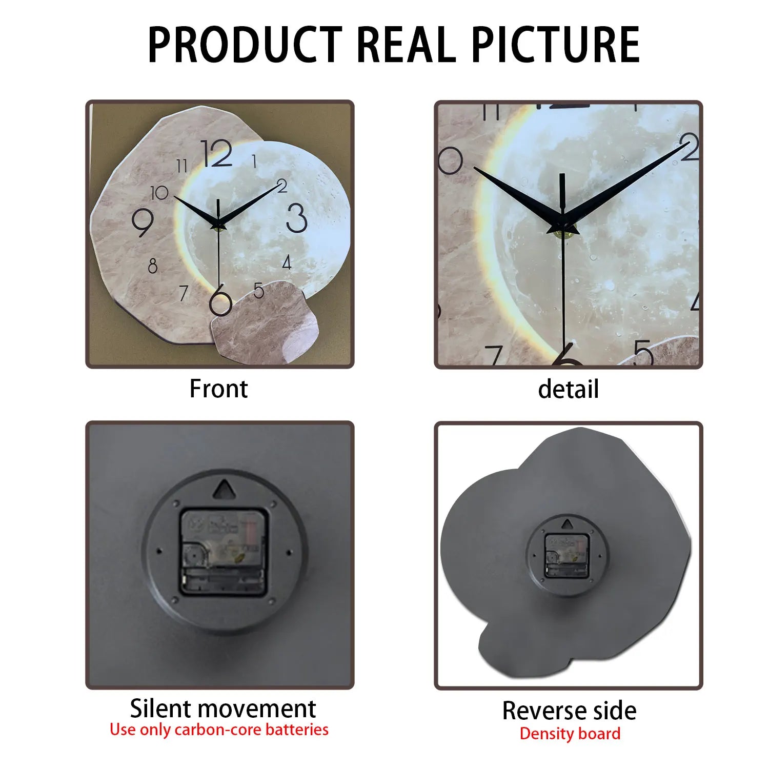 Geräuschlose Wanduhr – Modernes Monddesign mit Holzrahmen