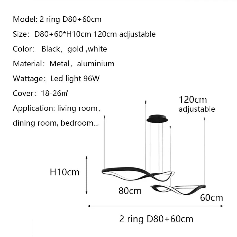 Modern Wavy Ring LED Pendant Light - Circular Designer Chandelier