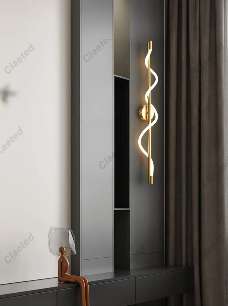 LED Spiral Wall Lamp – Modern Black & Gold Sconce | Bedroom, Living Room, Hallway