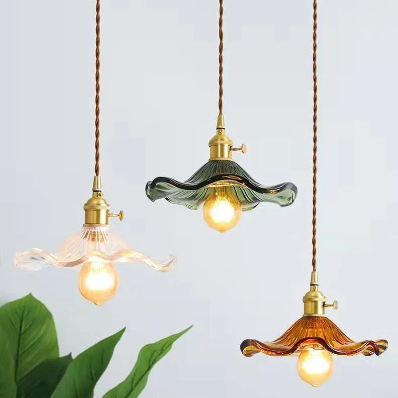 Flower Glass Pendant Lamp - Copper Ceiling Chandelier