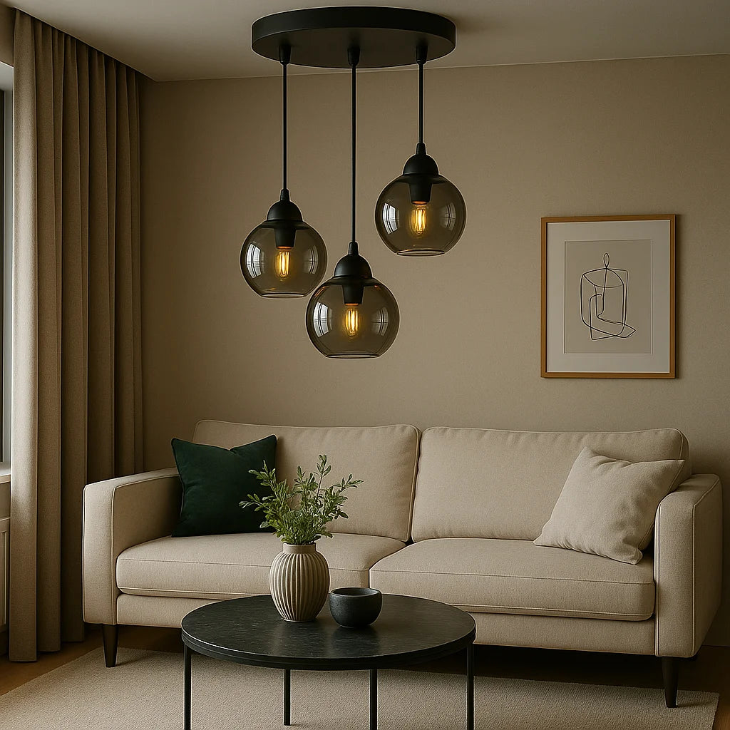 Moderner Glas-Pendelleuchter – Graue Ausführung, mehrflammige Leuchte