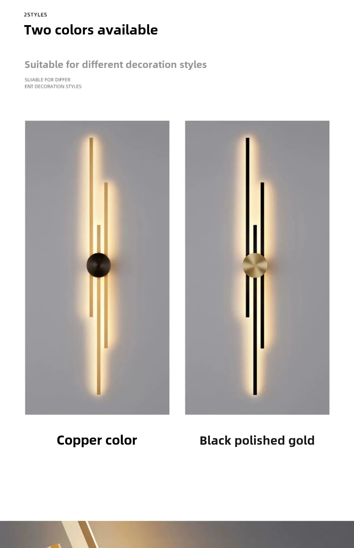 Modern Long Wall Lamp – Luxury Black & Gold LED Sconce | Bedroom, Hallway, Living Room