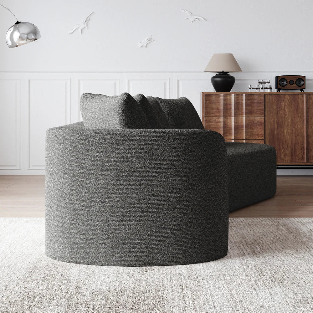 Luxury Dark Gray Chenille Cloud Sofa - 4-Seater Curved Sectional Couch