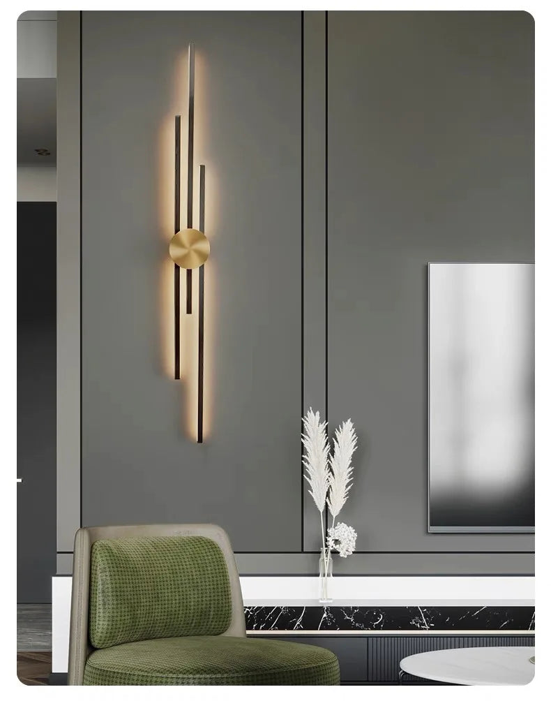 Modern Long Wall Lamp – Luxury Black & Gold LED Sconce | Bedroom, Hallway, Living Room