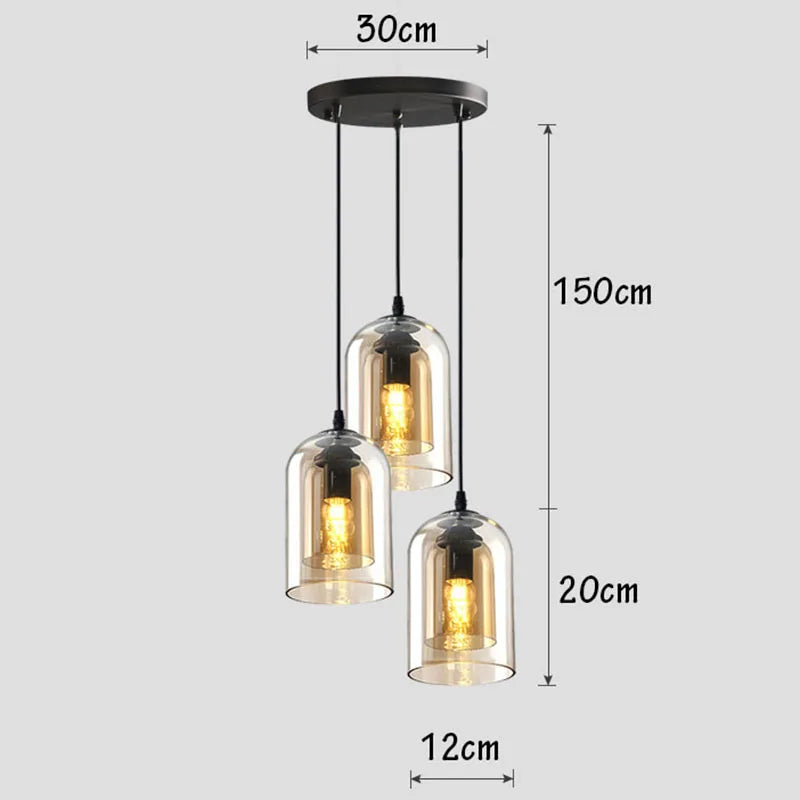 Moderne Pendelleuchte – Glas & Eisen, 1 oder 3 Köpfe, dimmbar