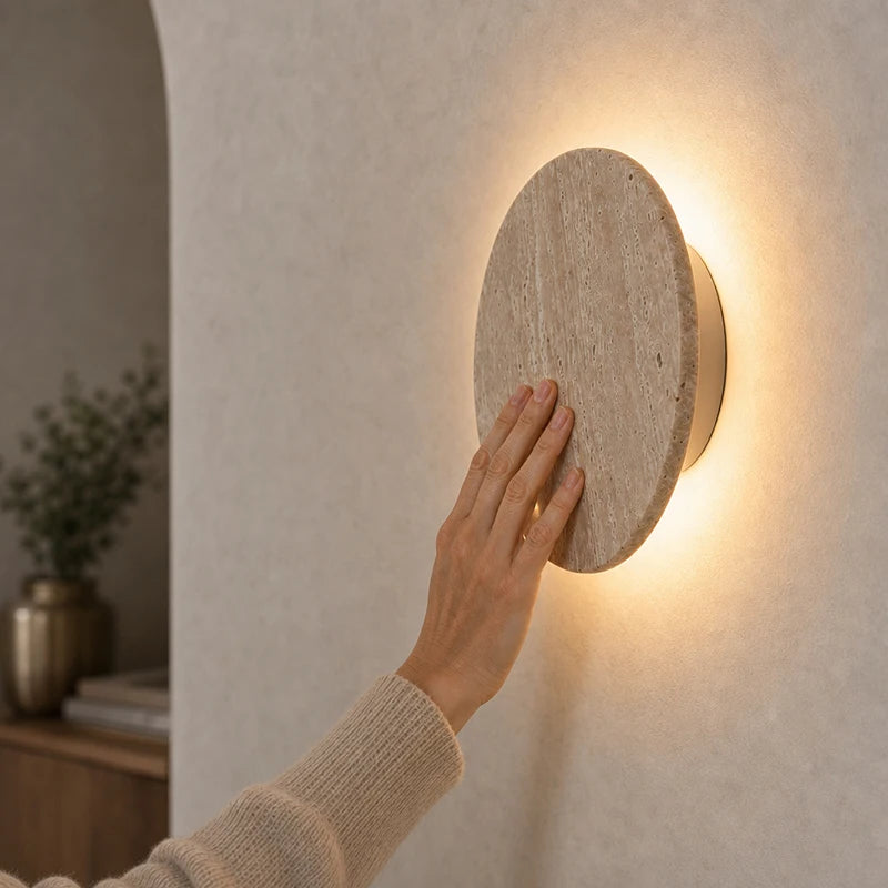 Runde LED-Wandleuchte – Wabi-Sabi-Nachttischleuchte