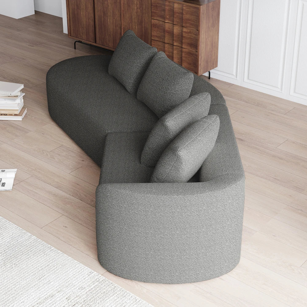 Luxury Dark Gray Chenille Cloud Sofa - 4-Seater Curved Sectional Couch