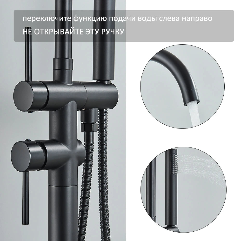 Floor Standing Bathtub Faucet - Single Handle Mixer with 360° Swivel Spout & Hand Shower