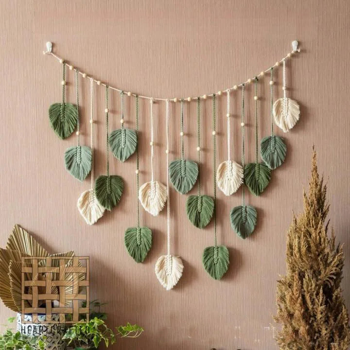 Boho-Makramee-Wandbehang mit Blättern – 120 × 75 cm