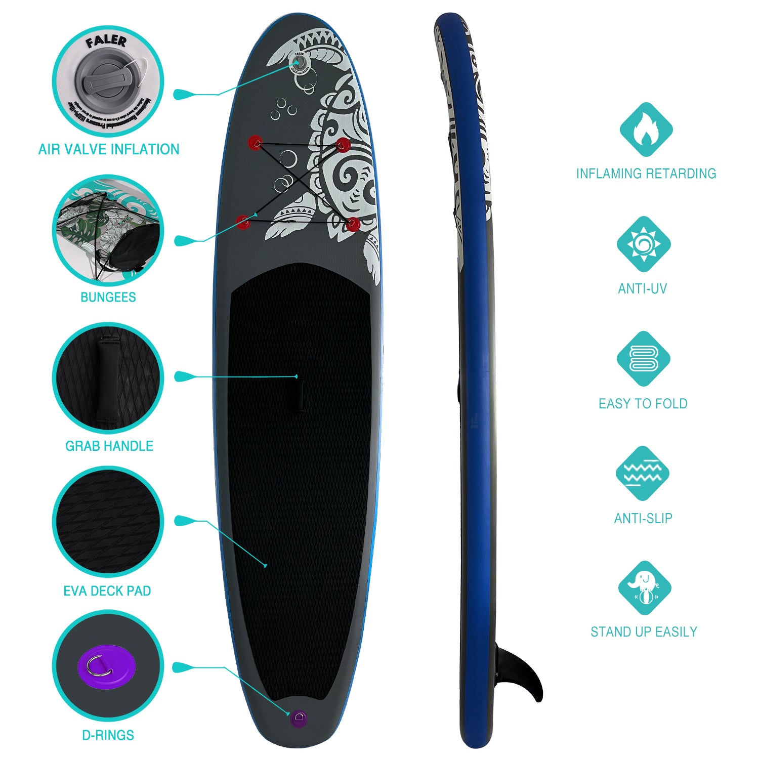Inflatable SUP board with premium accessories and carrying strap