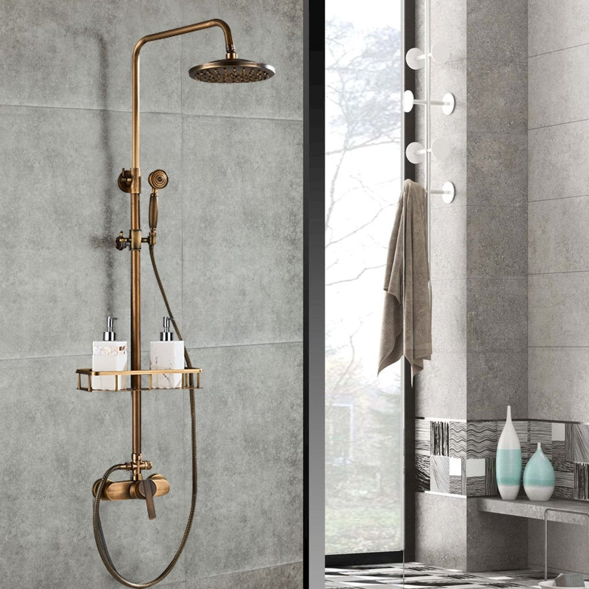 Antiek messing regenval douche set mengkraan - Act Design Shop